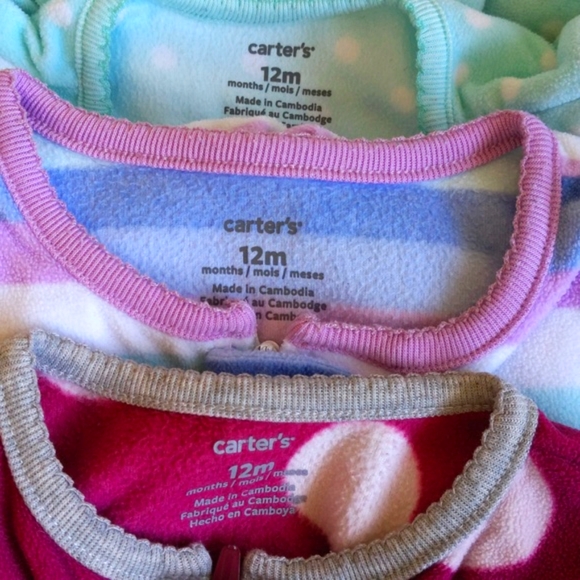 carter's 3-pack fleece zipper footie sleeper pajamas bundle 12 months baby girl - Picture 2 of 10
